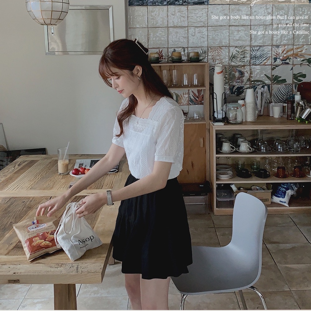 SUXI Áo Sơ Mi Cổ Vuông Dáng Rộng Màu Sắc Đơn Giản Thời Trang Mùa Hè Xinh Xắn Cho Nữ