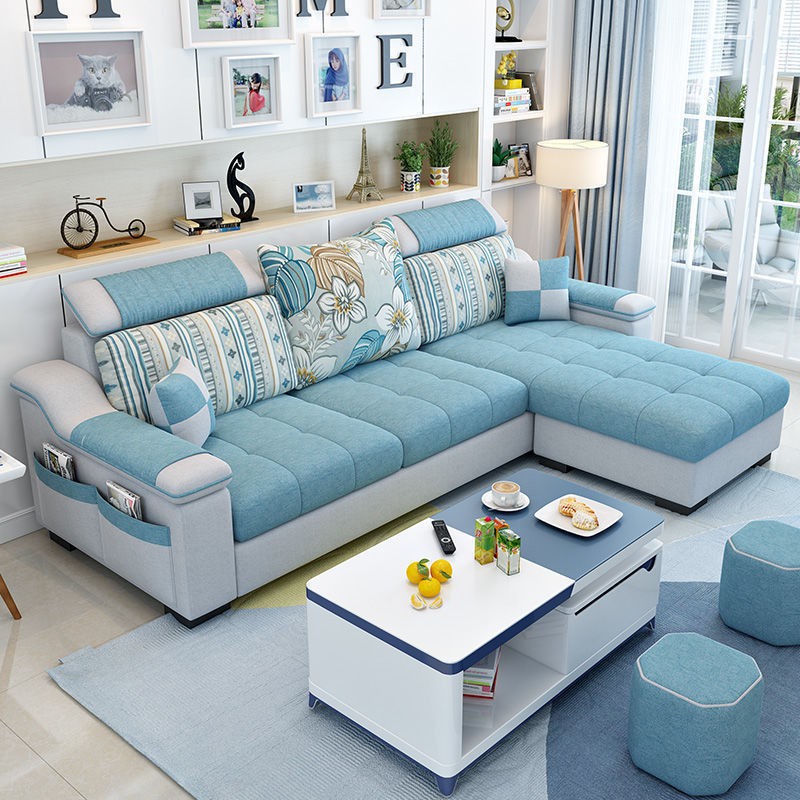 Sofa chung cư nhỏ phòng khách nhà ống phong cách bắc âu công nghệ tối giản hiện đại vải ba người cao su