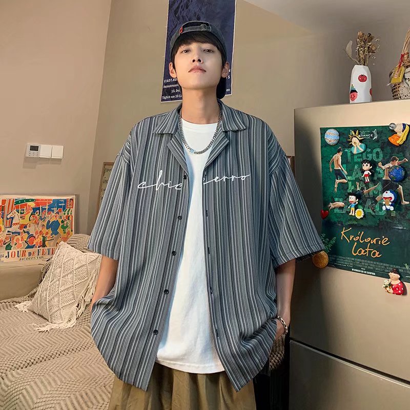 Áo sơ mi ngắn tay dáng rộng hoa văn kẻ sọc phong cách hàn quốc thời trang dành cho nam  thời trang nam áo dài tay unisex from rộng fashion  áo sơ mi nam dài tay retro tình nhân