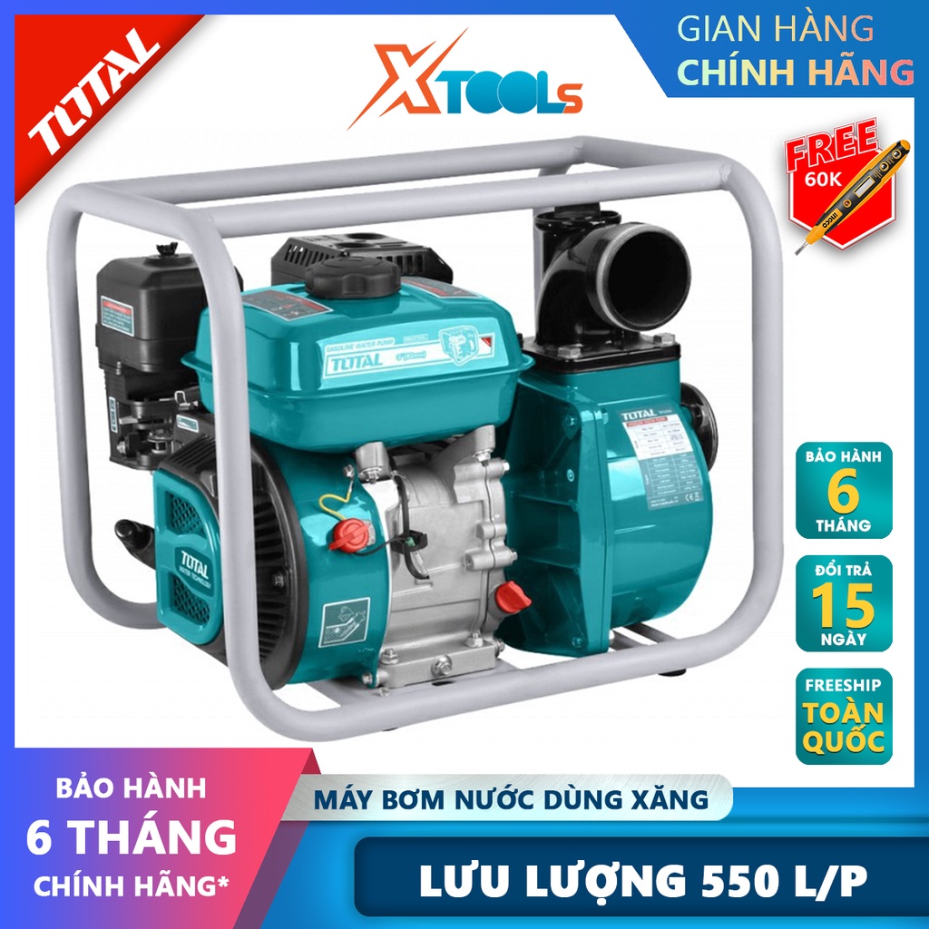 Máy bơm nước dùng xăng TOTAL Máy bơm nước mini chạy xăng Công suất 7.0HP - 9.0HP Dung tích xi lanh 208cc - 270cc[XTOOLs]