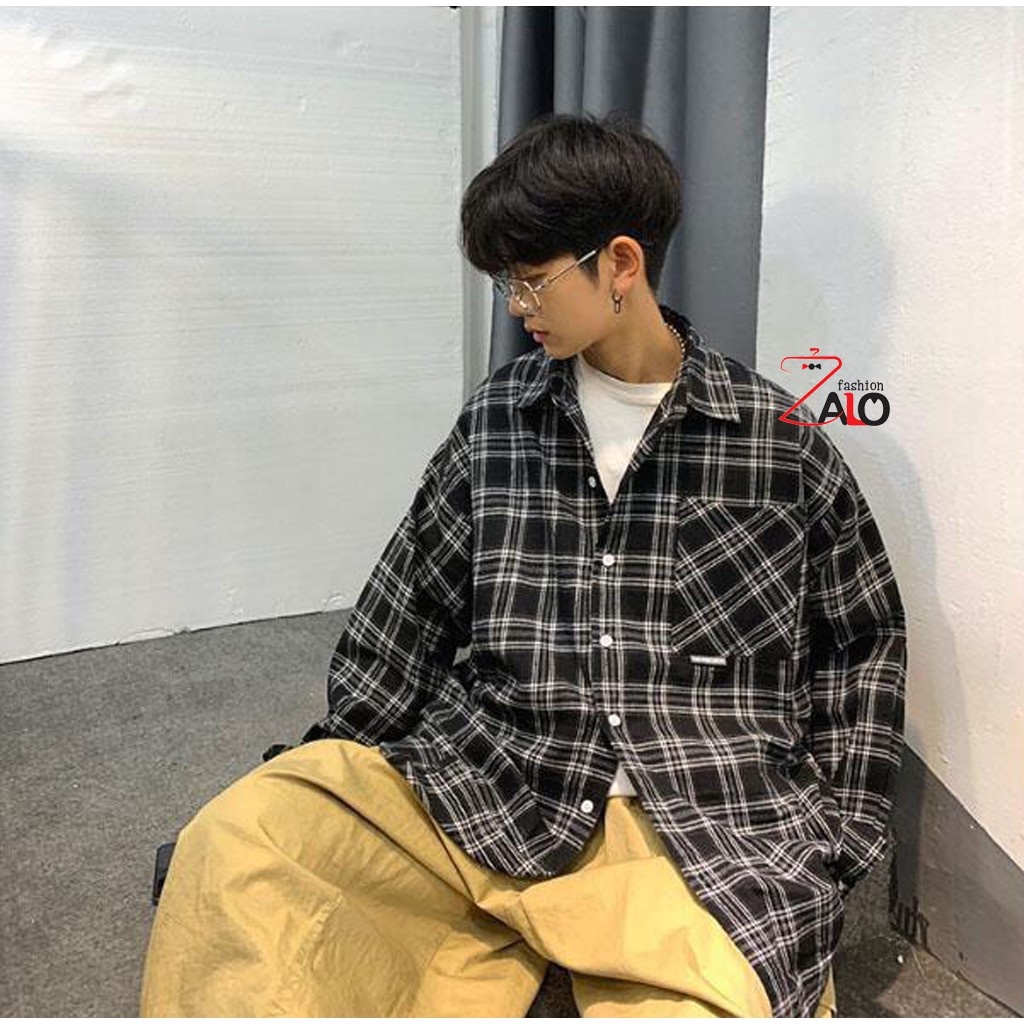Áo Khoác Sơ Mi FLANNEL Caro Đen SM07 Unisex