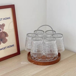Set 6 cốc thủy tinh chịu nhiệt cao cấp kèm giá treo cốc và khay gỗ