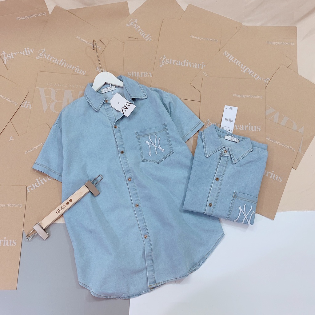 Áo sơ mi nữ ngắn tay NY siêu xinh. Chất liệu bò denim mềm mại. Phong cách cá tính