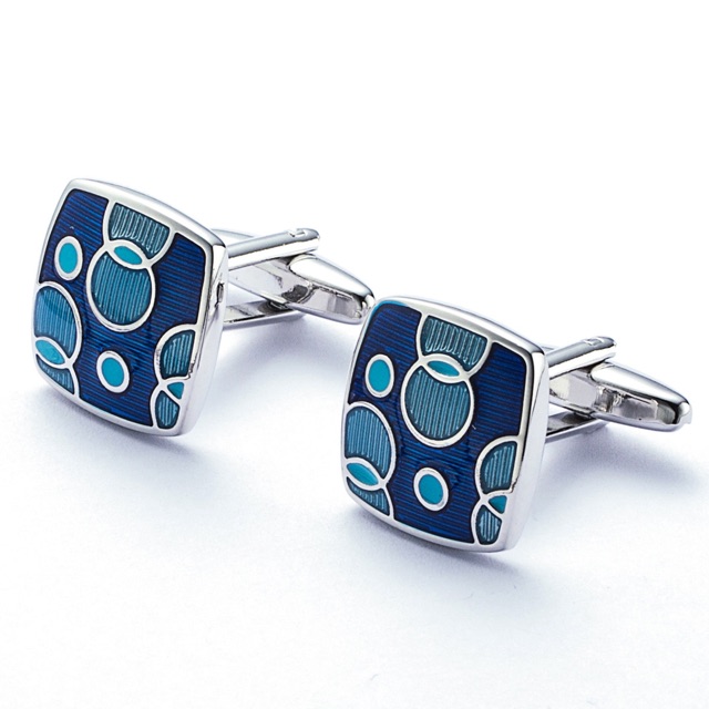 Khuy măng sét cufflinks màu xanh và kẹp cà vạt cao cấp ( 1 set )