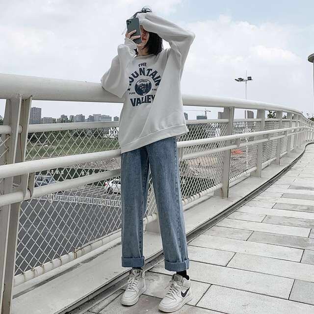 Quần jean nữ ống rộng chất đẹp QJ04 Hopeshopz, Quần jeans nữ basic ống suông rộng ulzang