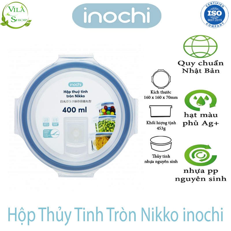 [ Bộ ] Hộp Thực Phẩm, Hộp Thủy Tinh Chịu Nhiệt Hình Tròn, Thủy Tinh Cao Cấp Inochi Sử Dụng An Toàn Trong Lò Vi Sóng