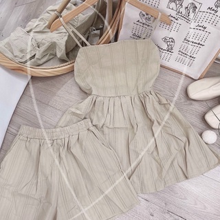 SET ÁO BBD XÔ CỘT HỞ DÂY LƯNG + QUẦN SHORT LƯNG THUN