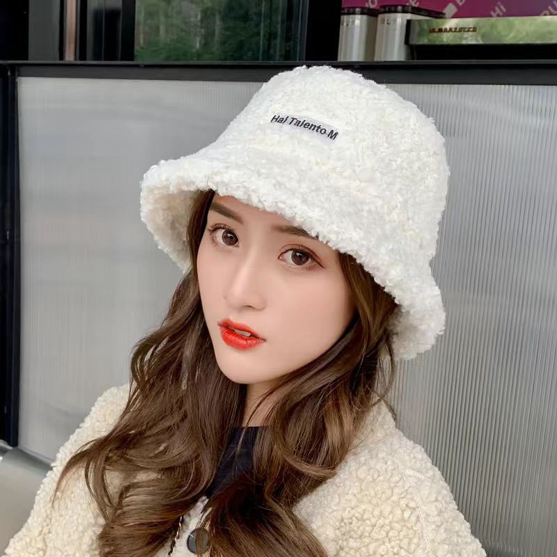 Mũ lông cừu bucket retro thời trang hàn quốc mũ lông cừu nữ mềm giữ ấm thu đông ulzzang