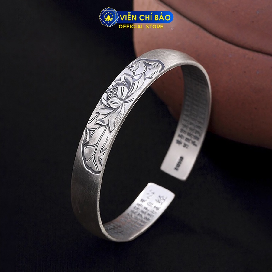 Kiềng tay bạc nữ hoa sen khắc kinh Bát Nhã chất liệu bạc Thái 925 thời trang phụ kiện trang sức Viễn Chí Bảo L000282