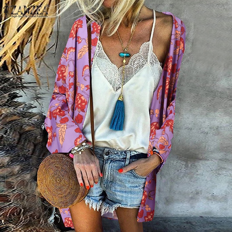 Zanzea Áo Khoác Cardigan Dài Tay In Họa Tiết Hoa Phong Cách Châu Âu Cho Nữ