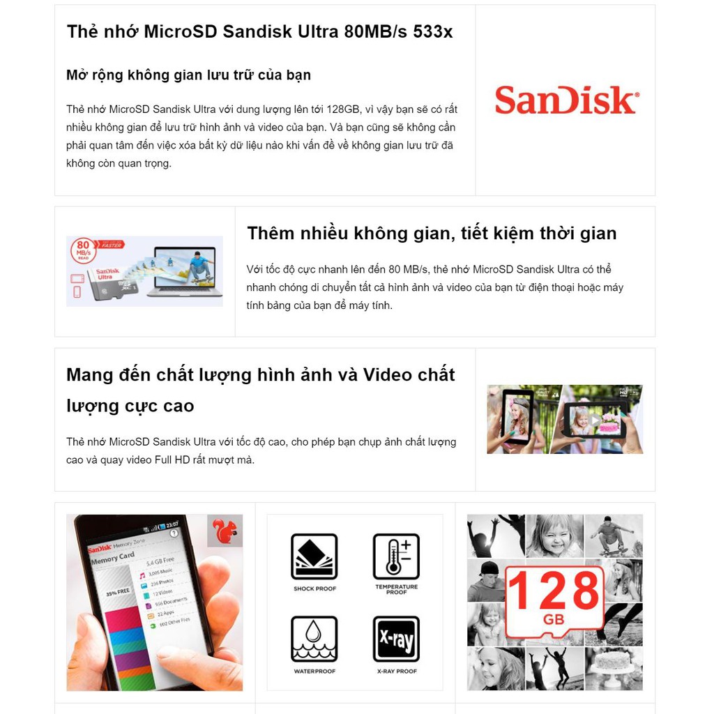 Thẻ nhớ MicroSD 16Gb Sandisk Ultra 80MB/s 533x - Hàng chính hãng. | BigBuy360 - bigbuy360.vn