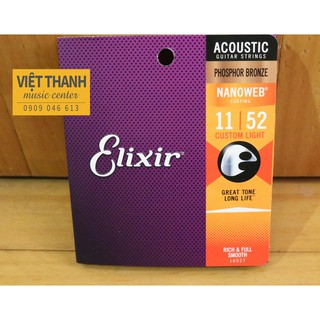 Dây Đàn Elixir Chính Hãng 16027 80/20 Bronze Nanoweb Custom Light Guitar Strings Cỡ 11-52