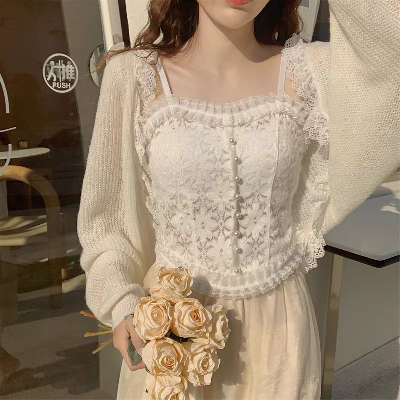 Áo hai dây ren mềm mịn có đệm mút hàng Quảng Châu cao cấp
