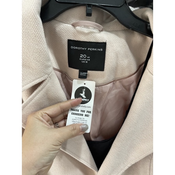 Áo Khoác Dạ DOROTHYPERKINS Hồng Nude 2 Lớp Có Dây Thắt - 2612