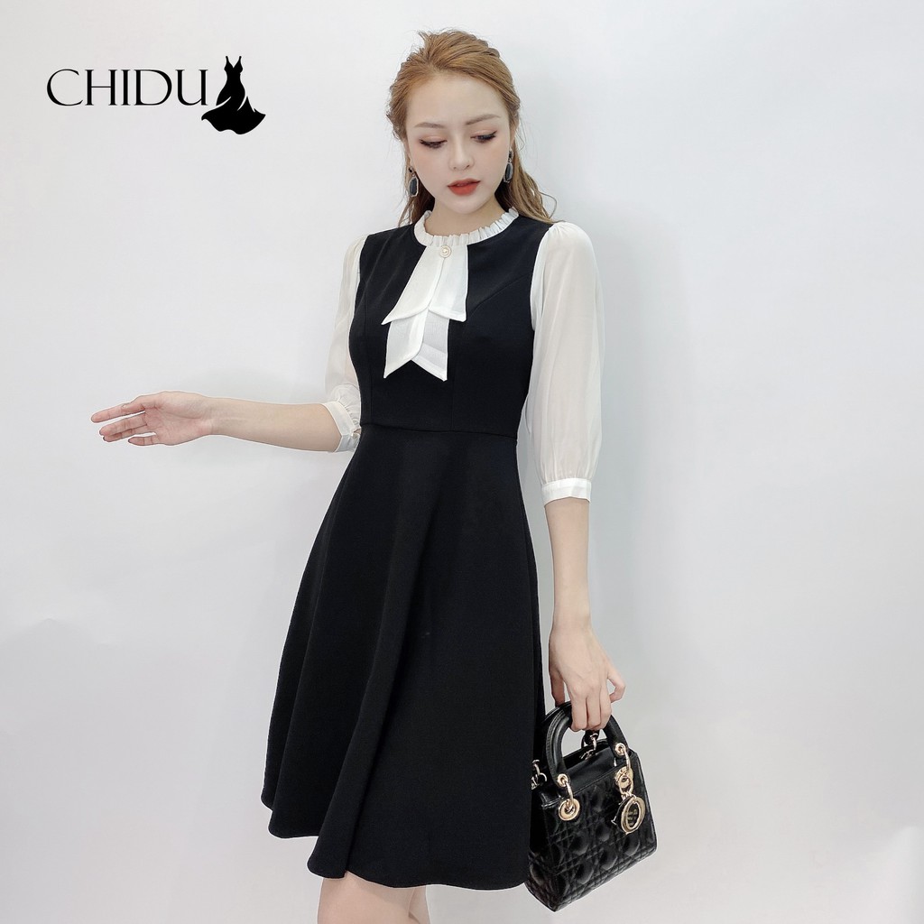 [Mã WARN30 hoàn 15% xu đơn 150k] CHIDU váy cổ nơ một khuy bánh bèo, váy cổ nơ dáng xòe - SP221 | BigBuy360 - bigbuy360.vn