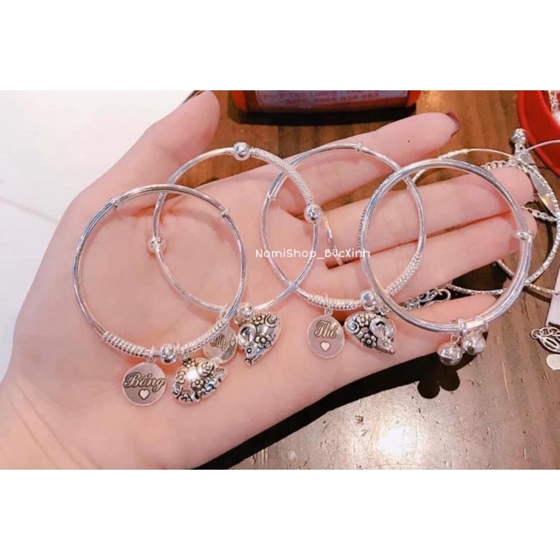 Vòng tay Bạc S99 tặng bé {Miễn phí khắc tên + Treo charm} Món quà độc đáo ý nghĩa cho bé Mainomi Shop Bạc Xinh