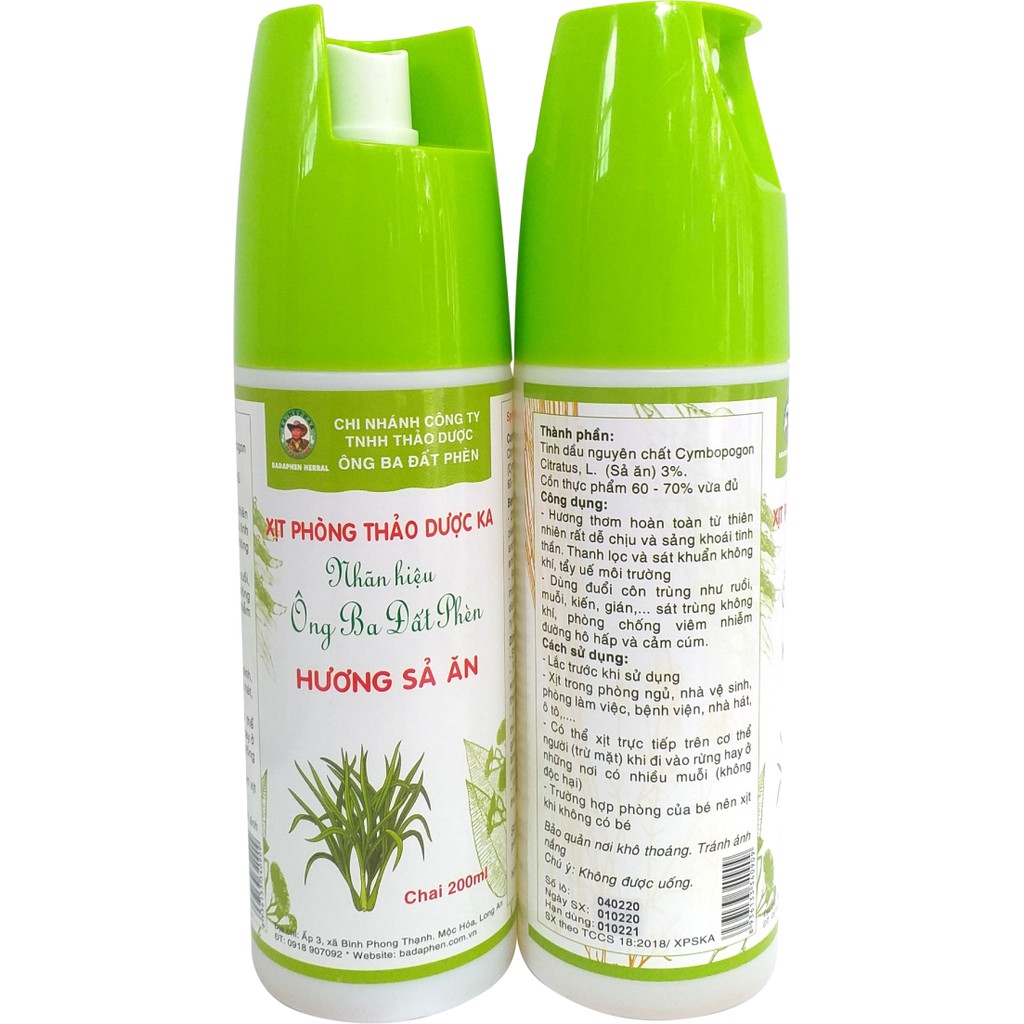 XỊT PHÒNG THẢO DƯỢC SẢ ĂN KA 200ML