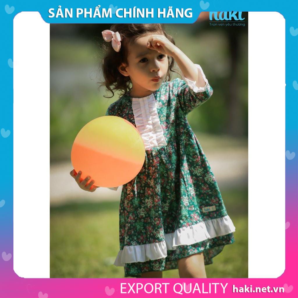 Đầm bé gái_Váy Cinderella-Hoa nhí xanh HK485, váy thiết kế bé gái HAKI