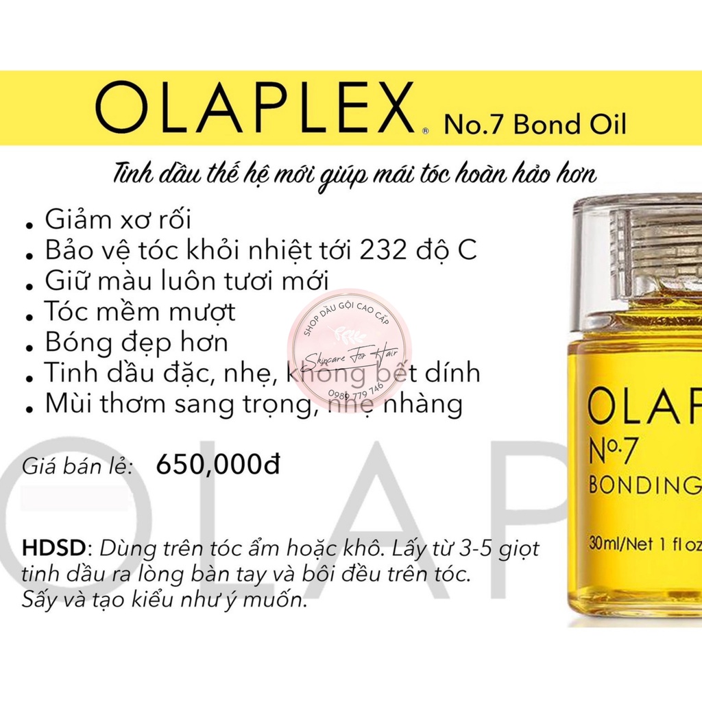 Tinh dầu dưỡng tóc Olaplex No7 dung tích 30ml dành cho tóc thường, uốn, nhuộm, khô xơ, hư tổn