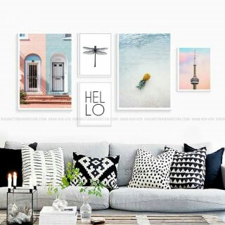 Tranh in canvas phong cảnh HELLO trái thơm bộ 5 tranh