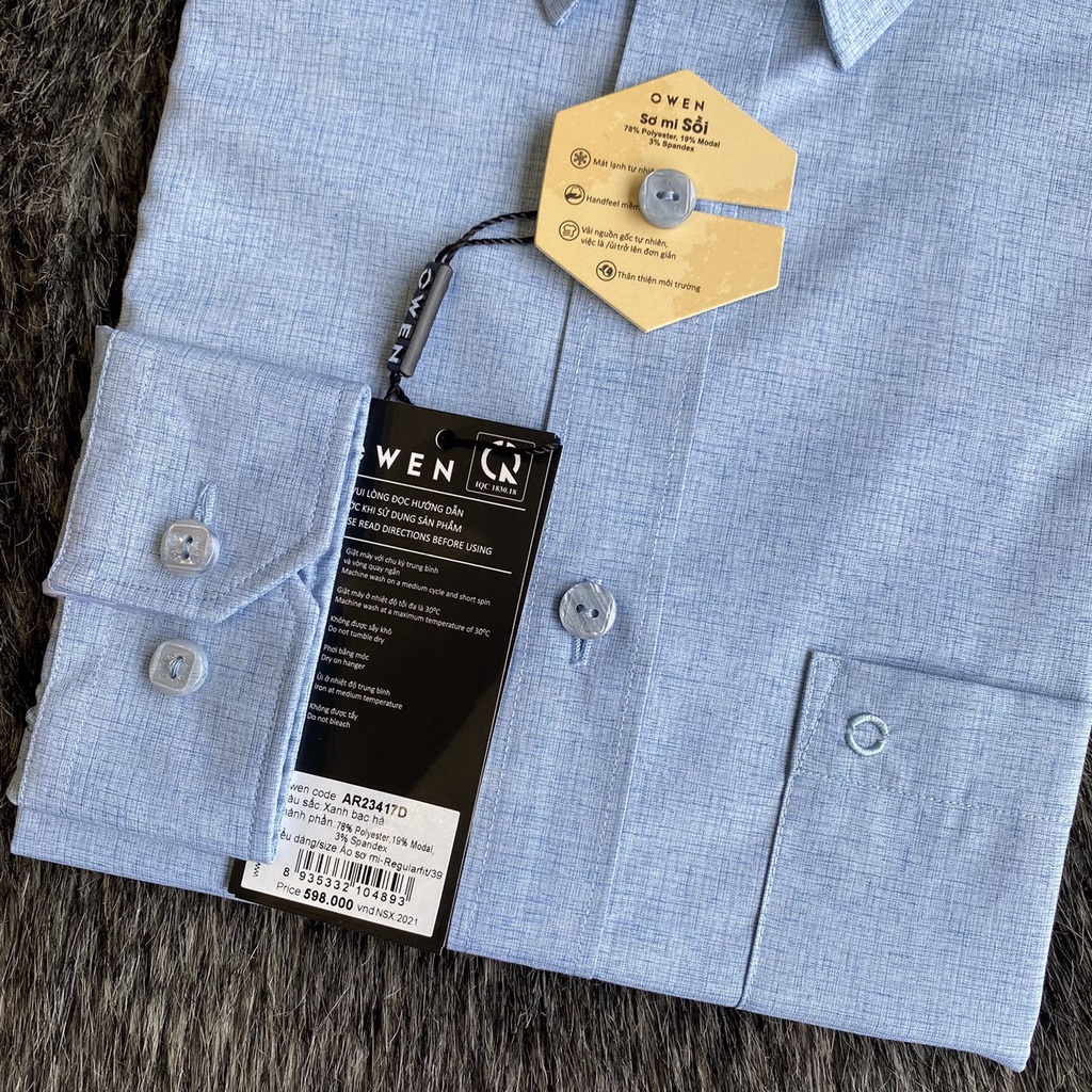 OWEN - Áo sơ mi dài tay Owen Sợi Sồi mềm mát màu xanh bạc hà 23417 Regularfit