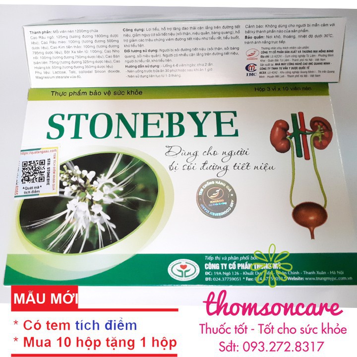 Stonebye - Mua 6h tặng 1h bằng tem tích điểm - hỗ trợ giảm sỏi mật, sỏi thận từ râu ngô, kim tiền thảo