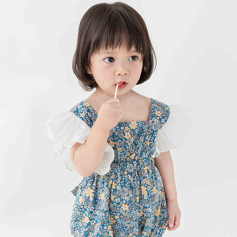 Áo liền quần bé gái họa tiết hoa nhiều màu sắc dễ thương