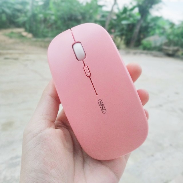 Chuột không dây cute màu hồng sạc điện SIDOTECH Inphic M1P dòng silent pin sạc 1 lần dùng 4 tuần cho máy tính laptop pc