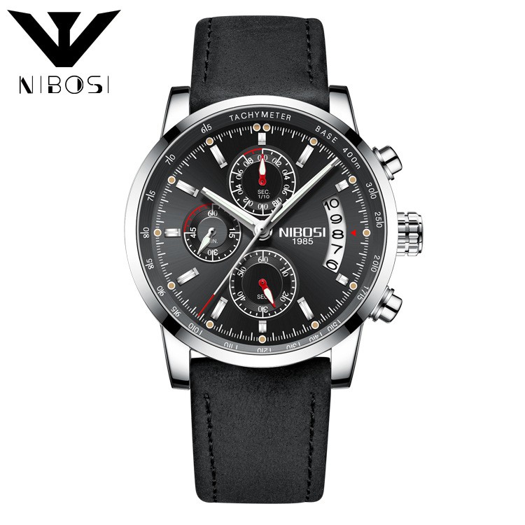 Đồng hồ nam Nibosi 2327 dây da sng trọng lich lãm