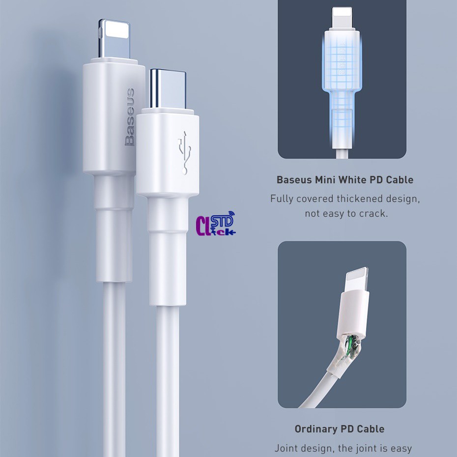 Cáp Sạc Baseus Mini White💝Sạc Nhanh PD 18W💝Cáp Sạc Nhanh Type-C to Lightning Hỗ Trợ Truyền Dữ Liệu Tương Thích iPhone 11