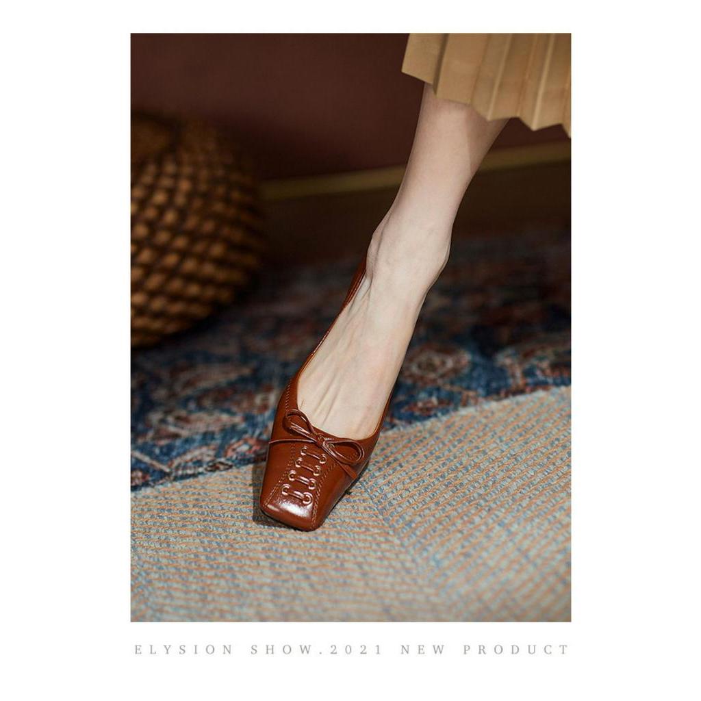 Giày Cao Gót Mũi Vuông Đính Nơ Thời Trang 2021 Cho Nữ