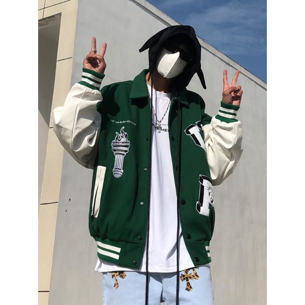 Áo khoác varsity jacket Undertrap phối tay da