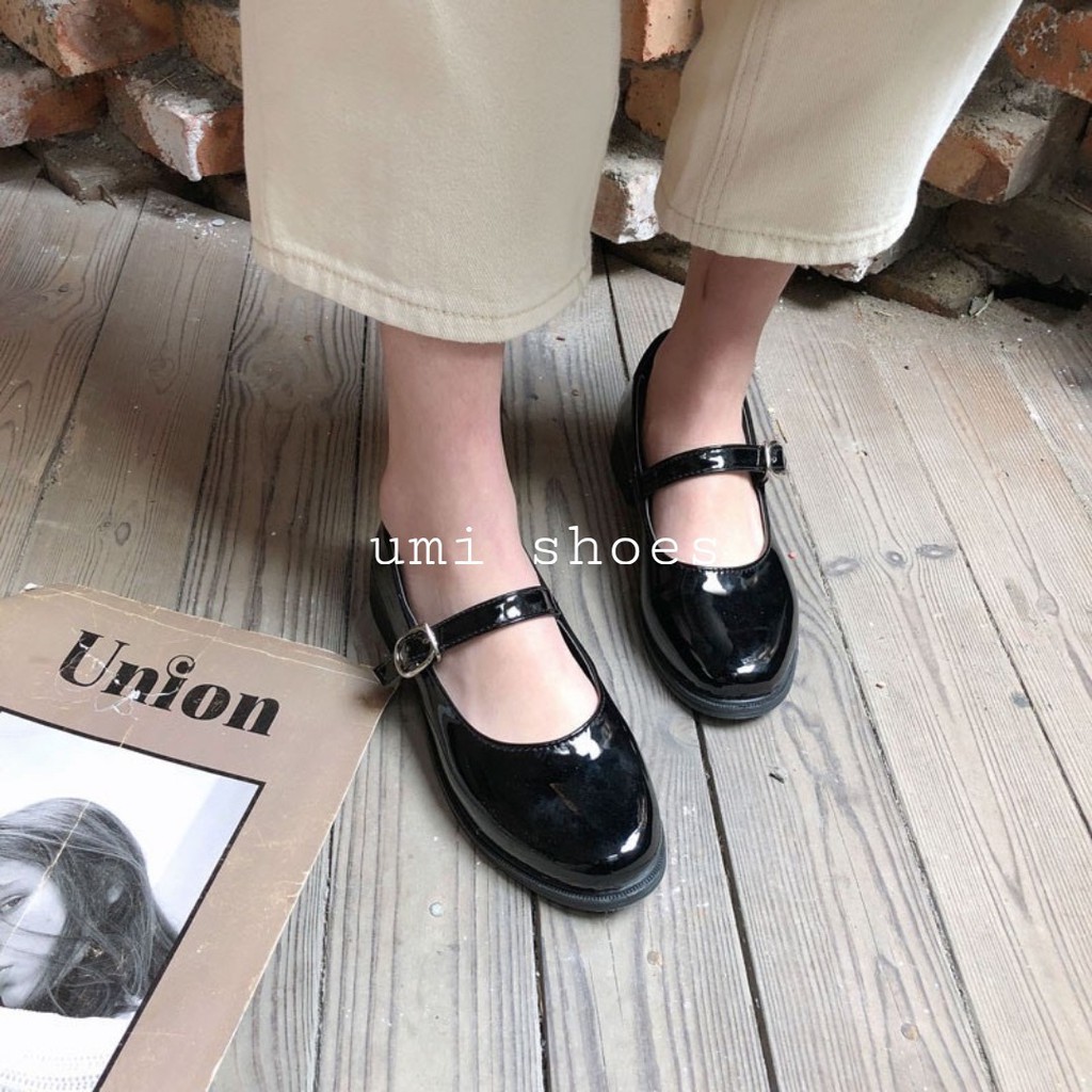 Free ship  Giày búp bê nữ Mary Janes đế 3 phân retro đơn giản cá tính mũi vuông năng động xinh đẹp hot trend mẫu mới