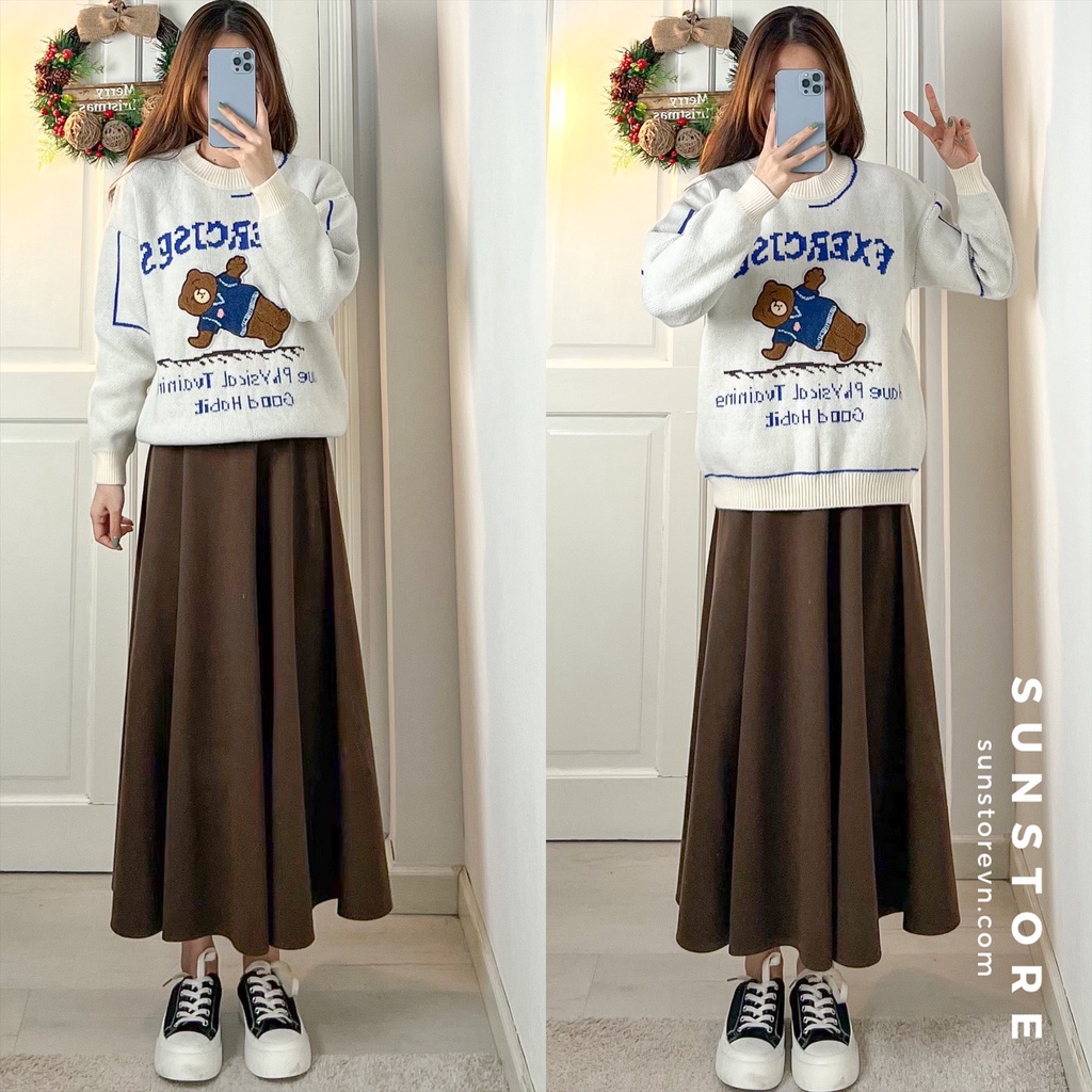 Áo sweater len hình gấu form ôm Ulzzang