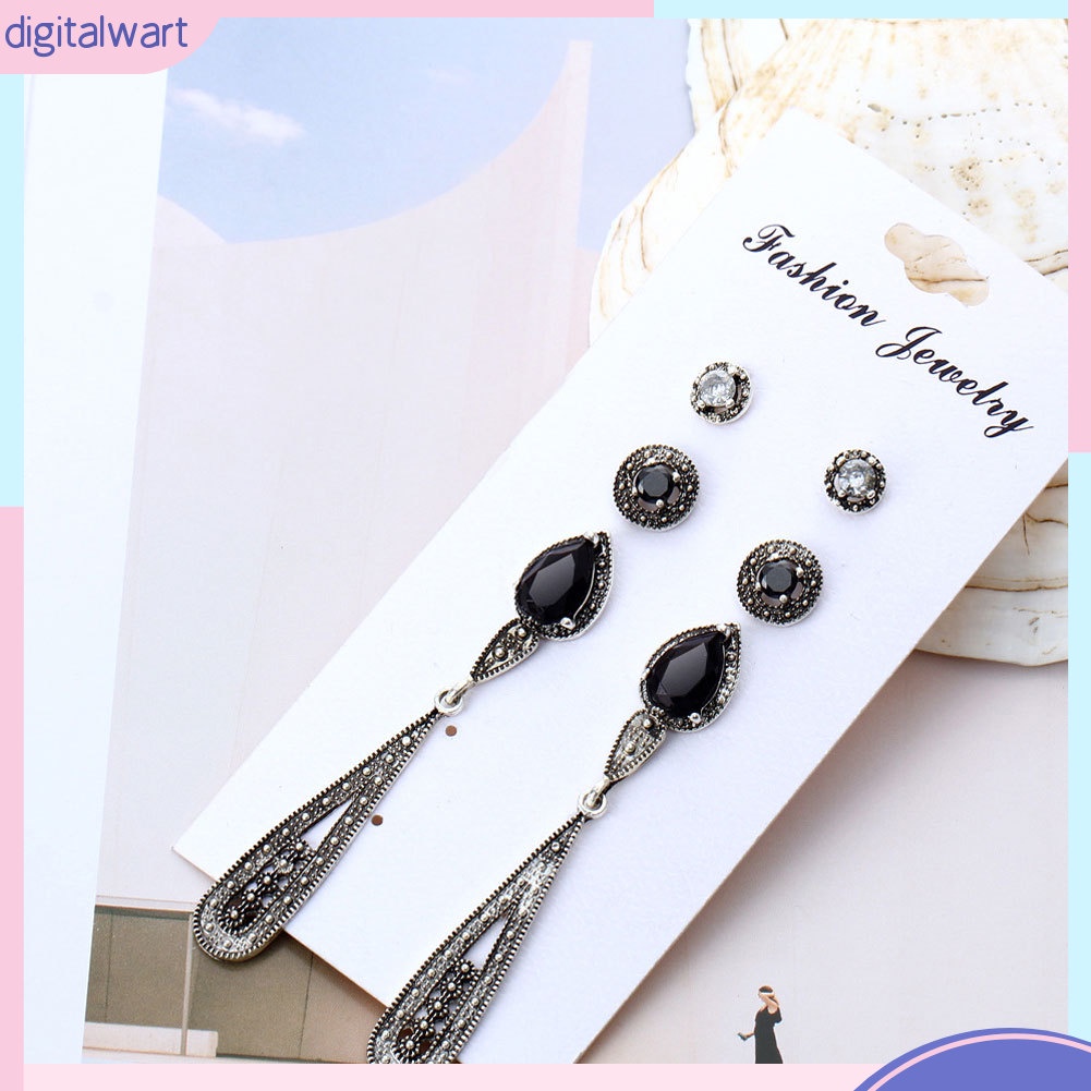 Set 4 Đôi Khuyên Tai Kim Loại Đính Đá Thời Trang Cho Nữ