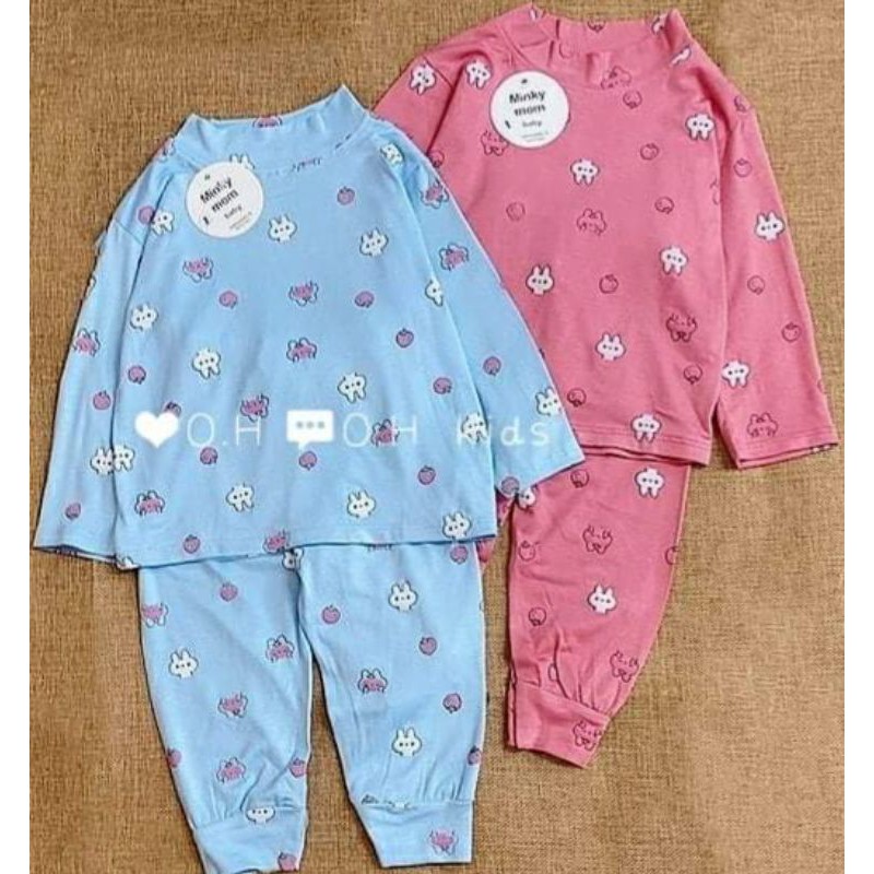 Bộ dài tay cao cổ 3cm cho bé minky mom thun lạnh họa tiết