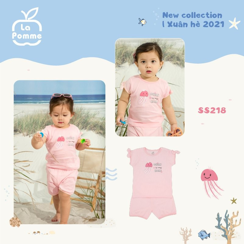 Bộ quần áo cộc tay La Pomme sứa biển dễ thương cho bé gái từ 9 tháng đến 3 tuổi SS218