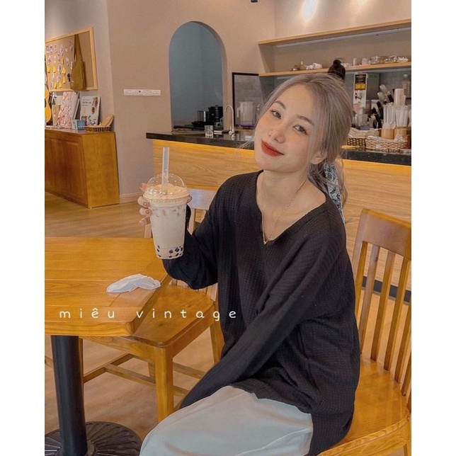 [Hàng sẵn] Áo thun trơn len mỏng cổ chữ c- Áo thun nữ dài tay QUẢNG CHÂU