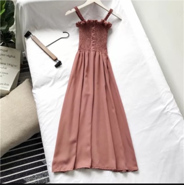 Váy chun ngực 2 dây dáng dài 2018