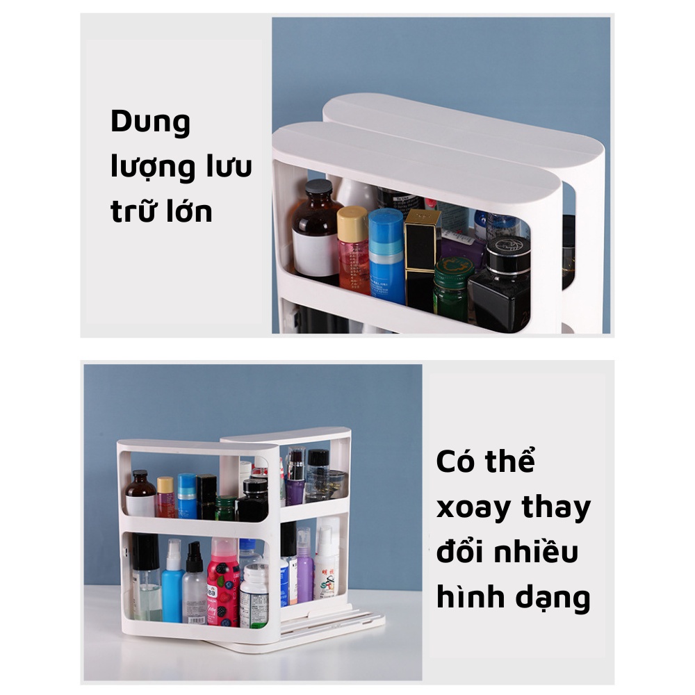 Kệ đựng gia vị 2 tầng có thể xoay giá đựng đồ mỹ phẩm sắp xếp gọn gàng không gian để đồ nhà bếp nhà cửa