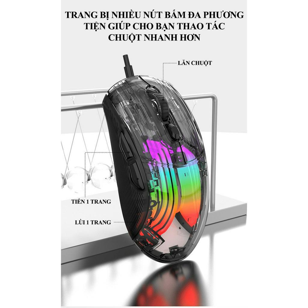 Chuột chơi game có dây XUNFOX XYH10 thiết kế trong suốt với đèn led RGB 16.8 triệu màu cực đẹp - NK