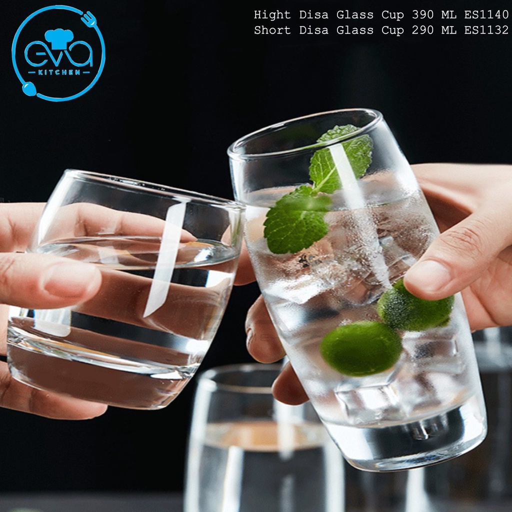 Set 6 Ly Thuỷ Tinh Dáng Bầu Tròn Disa Glass Cup Gồm 3 Ly Lùn 290 Ml Short Disa ES1132 Và 3 Ly Cao 390ML Hight Disa ES114