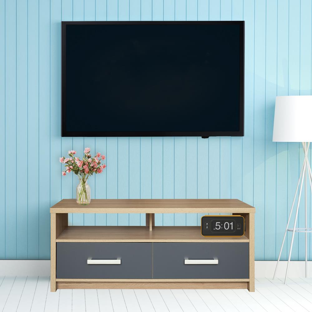 HomeBase FURDINI Kệ tủ TV có 2 ngăn kéo bằng gỗ ép chống xước ALICIA Thái Lan W120xH50xD45cm màu gỗ tự nhiên/xám