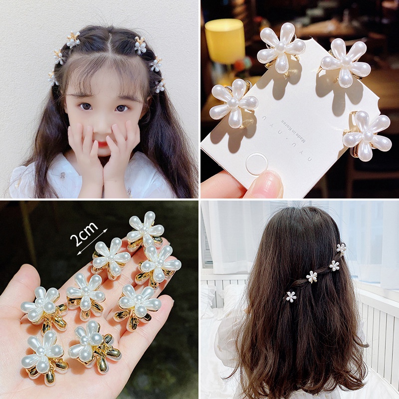 Kẹp Tóc Mini Hình Hoa Đính Ngọc Trai Dễ Thương Cho Bé Gái