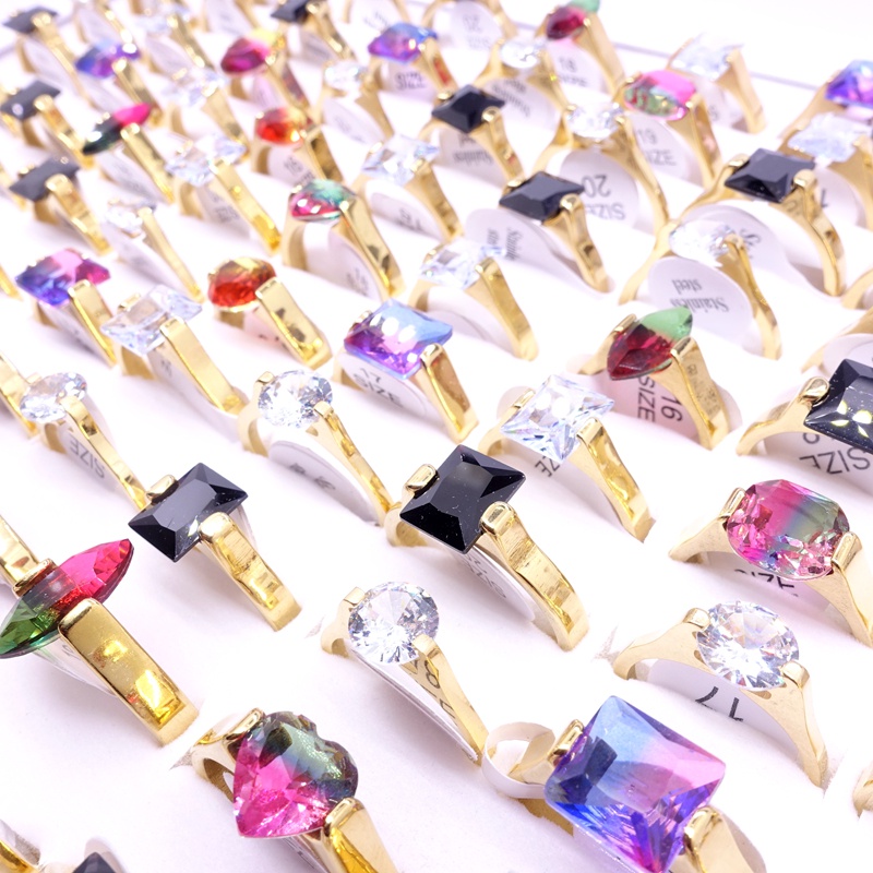 Set 20 Nhẫn Thép Không Gỉ Mạ Vàng / Bạc Đính Đá Zircon Dành Cho Cặp Đôi