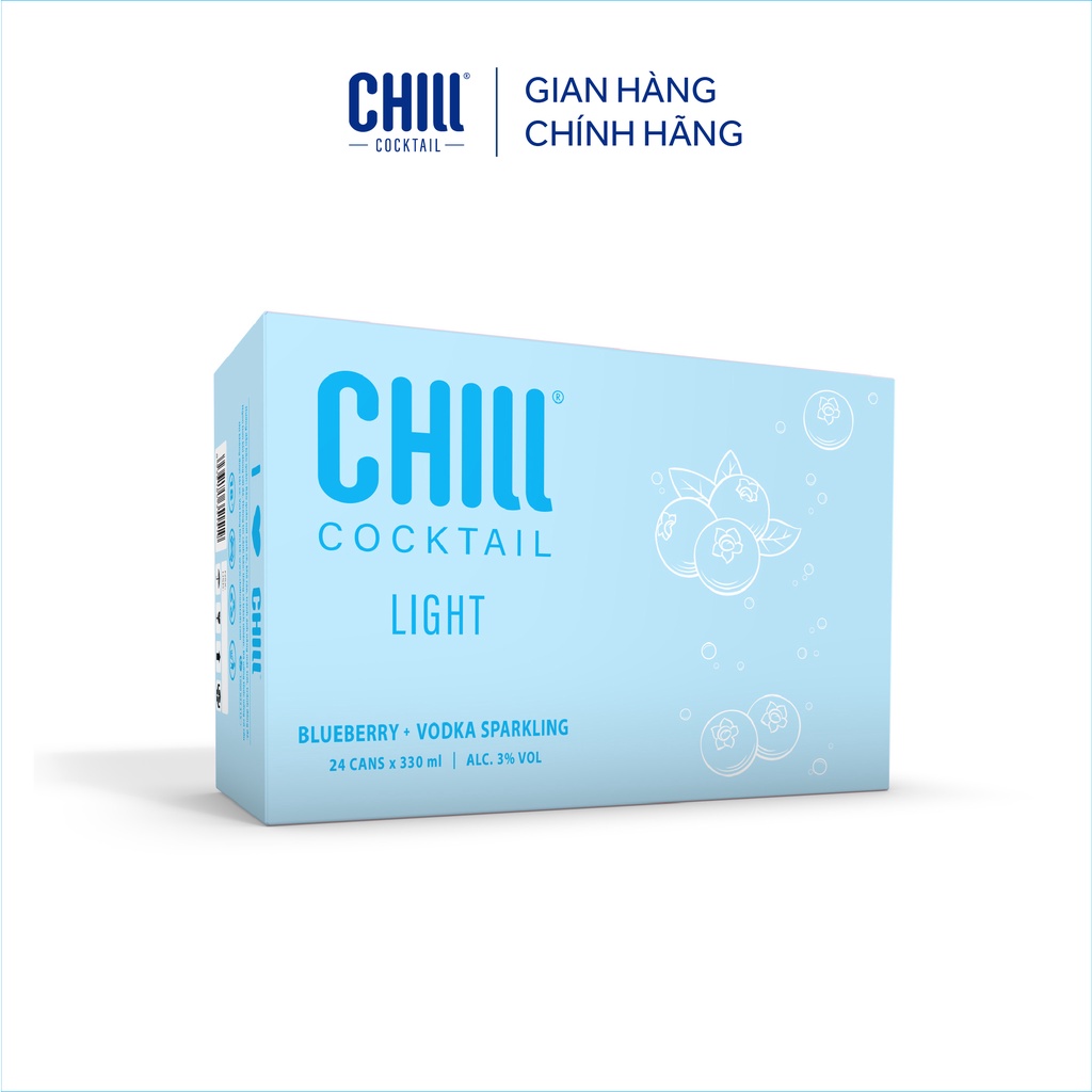 Thùng 24 lon Chill Cocktail Light vị Blueberry Vodka Sparkling 330ml/lon