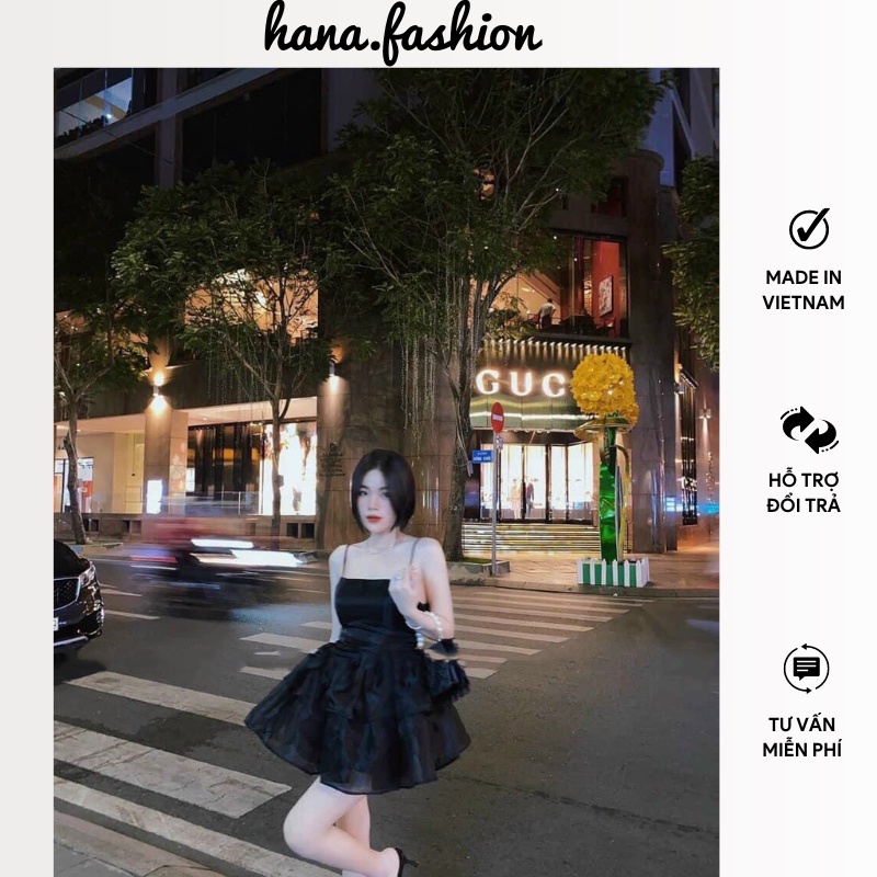 Đầm 2 dây đen cúp ngực phù hợp đi chơi dự tiệc đi đám cưới đi biển mùa hè