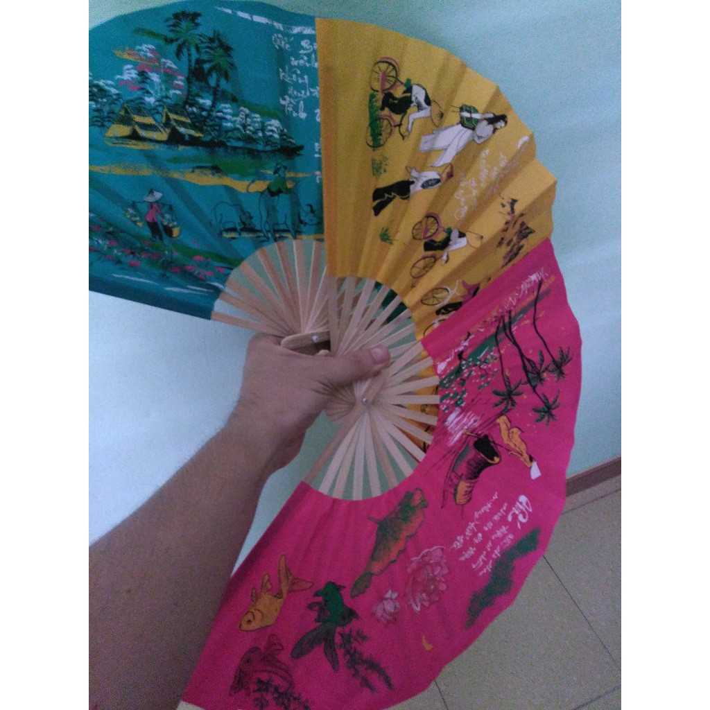Combo 10 Quạt vải Huế_Size 2 dài 32cm, xòe 58cm