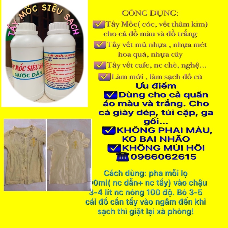 NƯỚC TẨY MỐC SIÊU SẠCH cho CẢ ĐỒ MÀU VÀ ĐỒ TRẮNG