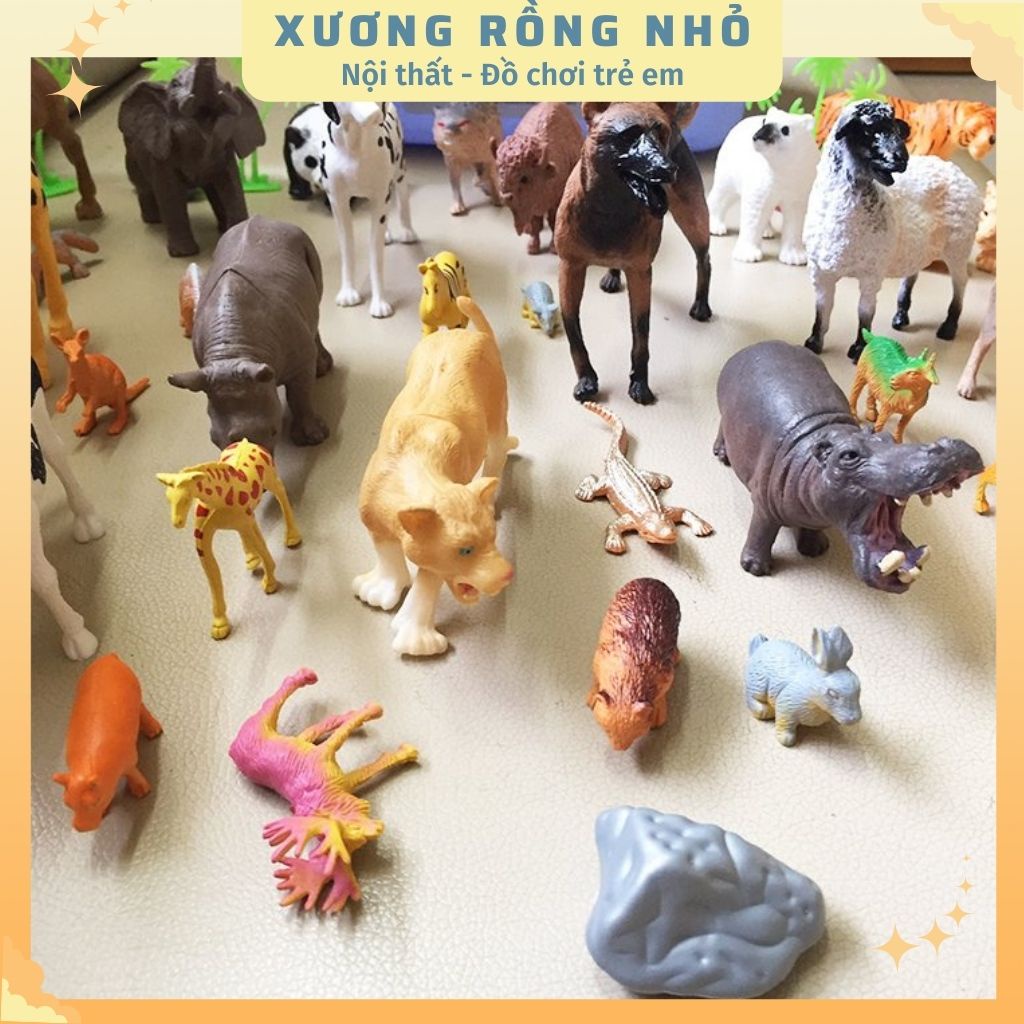 Bộ đồ chơi mô hình động vật 58 chi tiết thú rừng hoang dã, nhựa an toàn giúp bé nhận biết thế giới xung quanh